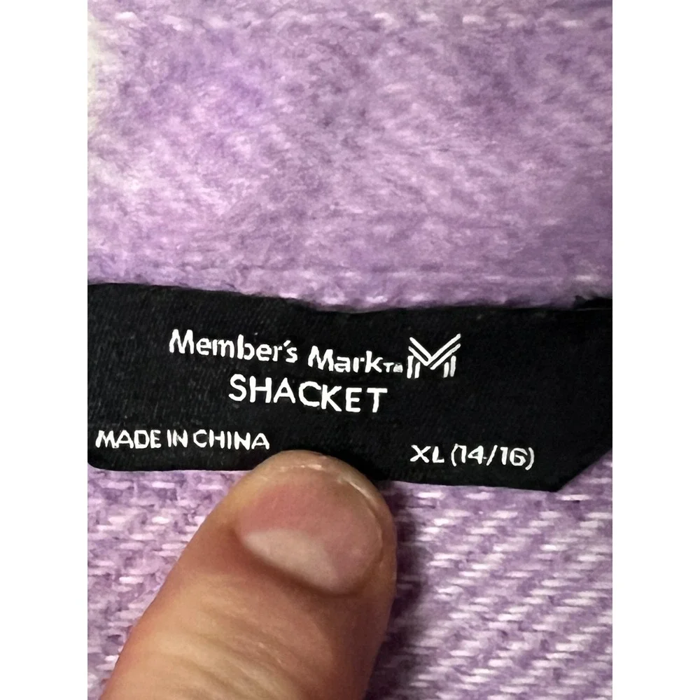 Members Mark Kids Purple Plaid Gorp Shacket Button Front Fleece Jacket XL 14/16